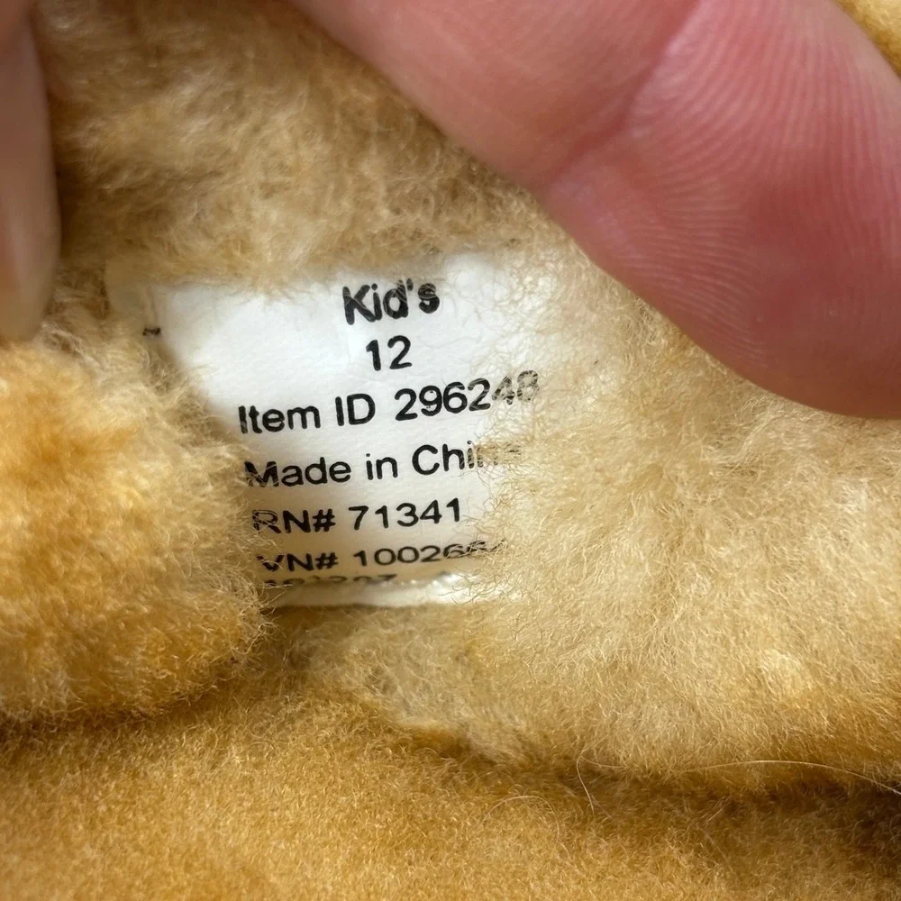 LL Bean Kids Wicked Good Brown Suede Sheepskin Lined Moccasin Slippers Sz 12 NWT